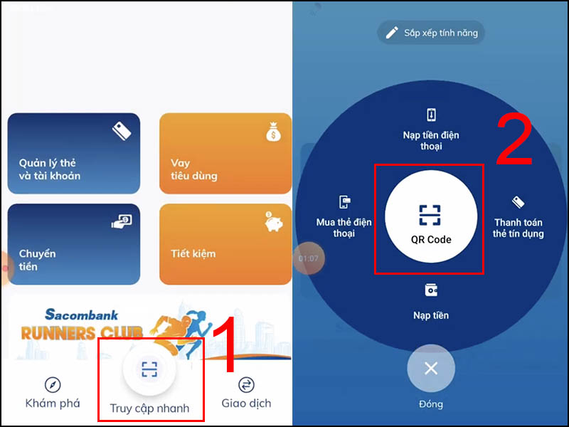 Chọn Truy cập nhanh v&agrave; chọn QR Code